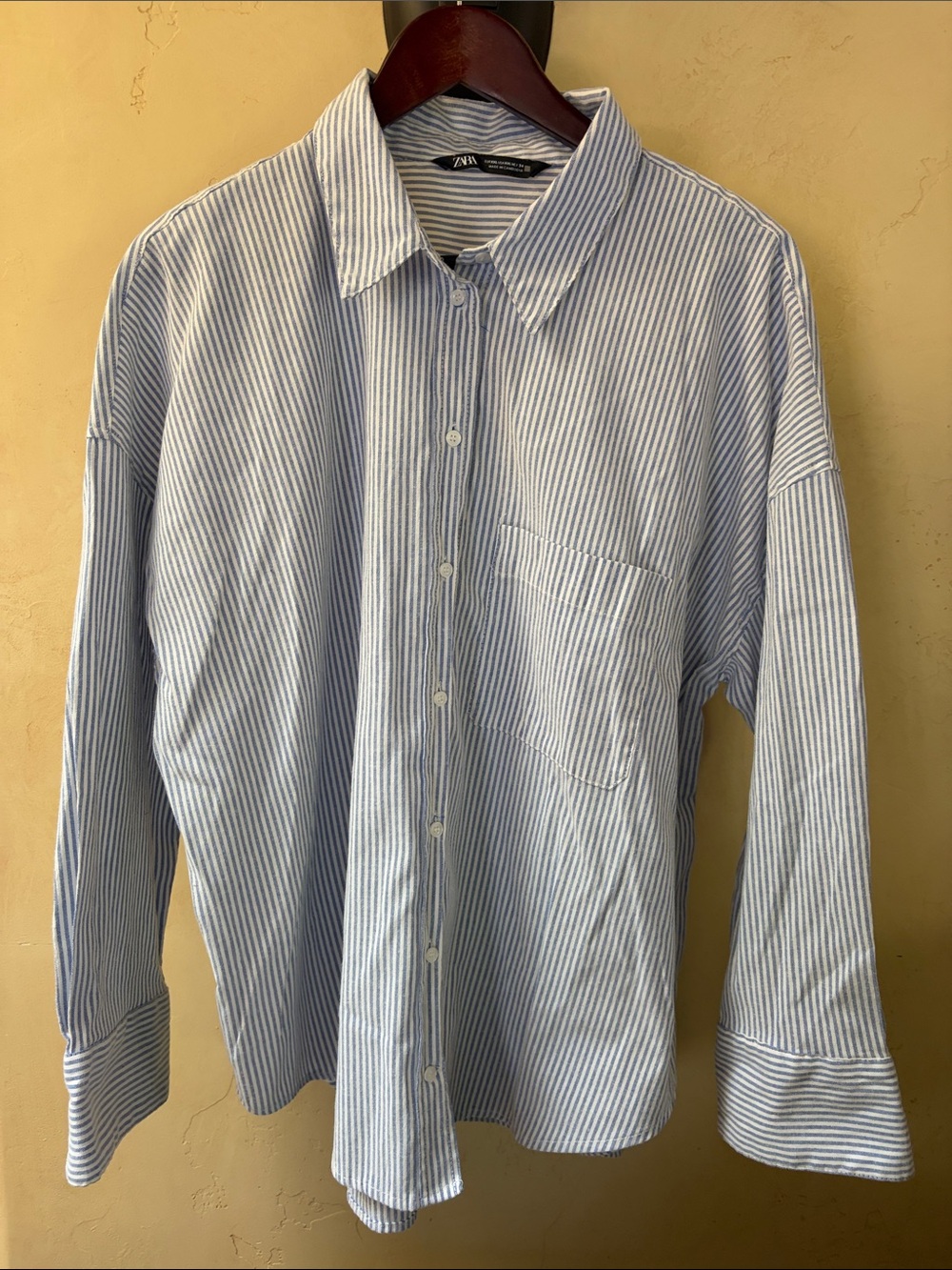 Sz XXL Zara Light Blue and White Striped Cotton Blend Button-Down Shirt